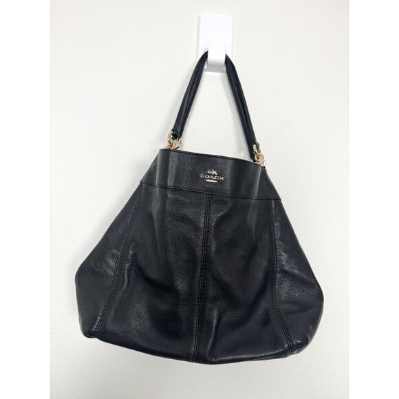 Coach Lexy Shoulder Bag Pebble Leather Chain Strap Gold Black F23511 Purse - Picture 1 of 16